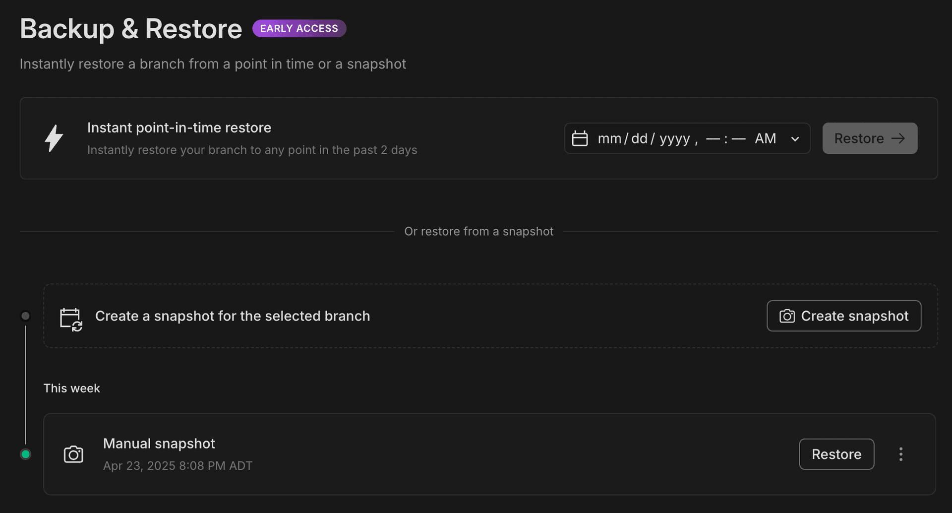 Backup and restore UI