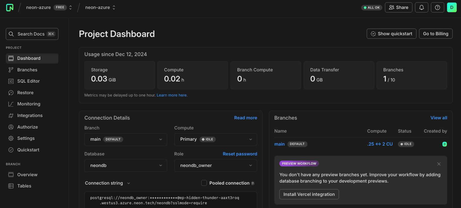 Neon Project Dashboard