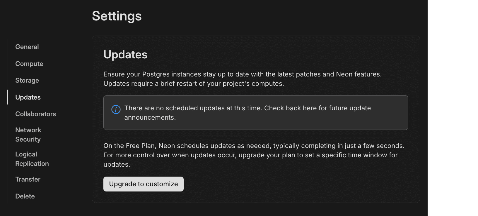 Free plan updates UI